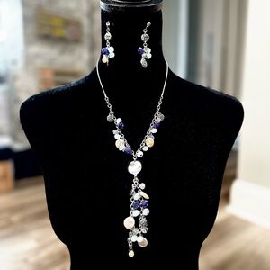 Chico's Purple and Silver Necklace with Matching Earings